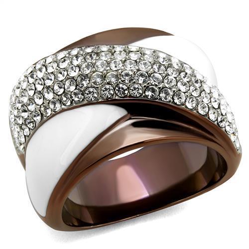 Two Tone IP Light Brown (IP Light coffee) Stainless Steel Ring with Top Grade Crystal  in Clear