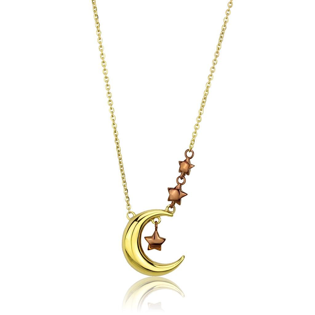 IP Gold & IP Light Brown (IP Light coffee) Stainless Steel Necklace with No Stone
