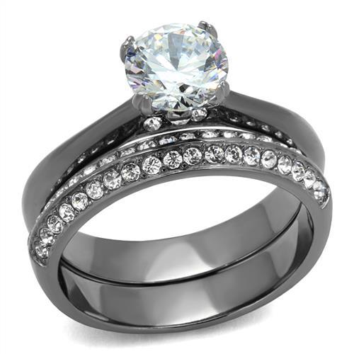 IP Light Black  (IP Gun) Stainless Steel Ring with AAA Grade CZ  in Clear