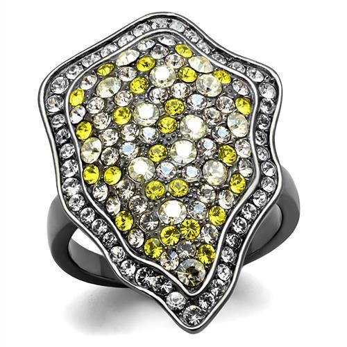 IP Light Black  (IP Gun) Stainless Steel Ring with Top Grade Crystal  in Multi Color