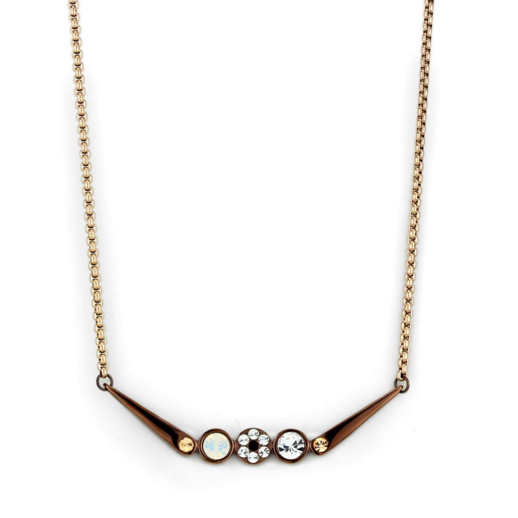 IP Rose Gold & IP light Coffee Stainless Steel Necklace with Top Grade Crystal  in Multi Color