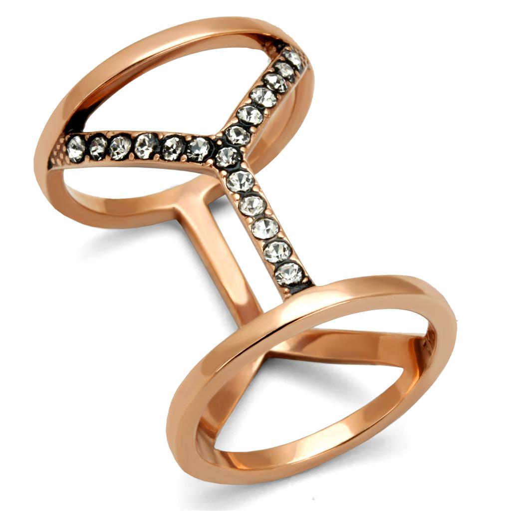 IP Rose Gold(Ion Plating) Stainless Steel Ring with Top Grade Crystal  in Clear