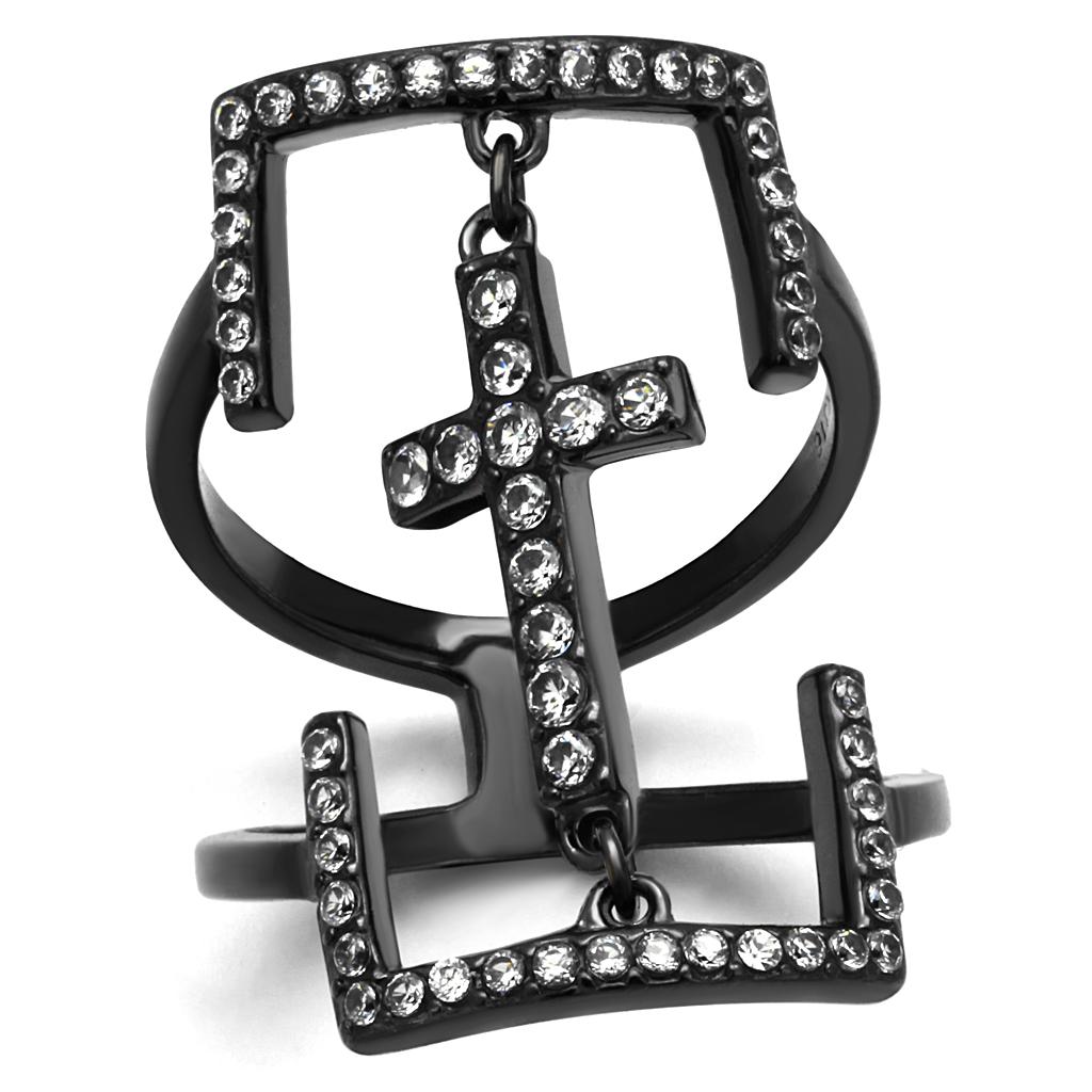 IP Light Black  (IP Gun) Stainless Steel Ring with AAA Grade CZ  in Clear