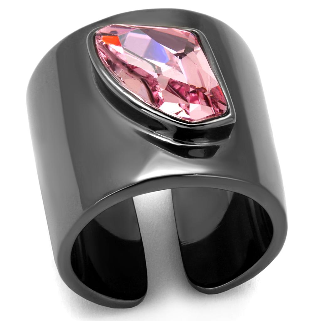 IP Light Black  (IP Gun) Stainless Steel Ring with Top Grade Crystal  in Light Rose