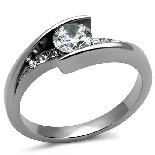 High polished (no plating) Stainless Steel Ring with AAA Grade CZ  in Clear