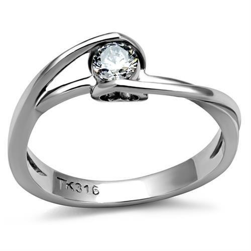 High polished (no plating) Stainless Steel Ring with AAA Grade CZ  in Clear