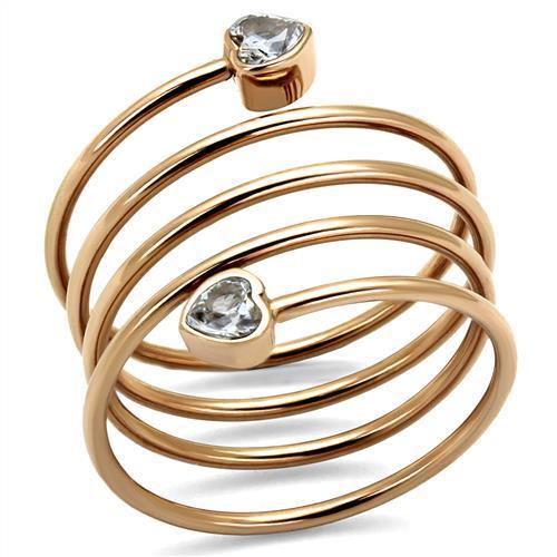 IP Rose Gold(Ion Plating) Stainless Steel Ring with AAA Grade CZ  in Clear