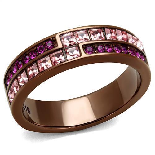 IP Coffee light Stainless Steel Ring with Top Grade Crystal  in Multi Color