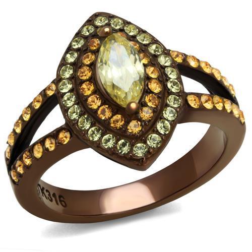IP Coffee light Stainless Steel Ring with AAA Grade CZ  in Citrine Yellow