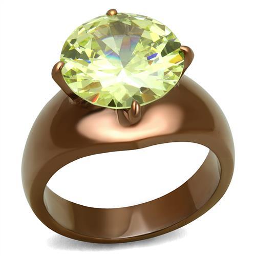 IP Coffee light Stainless Steel Ring with AAA Grade CZ  in Apple Green color