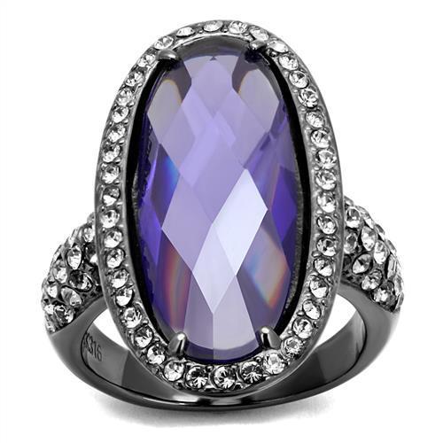 IP Light Black  (IP Gun) Stainless Steel Ring with AAA Grade CZ  in Tanzanite