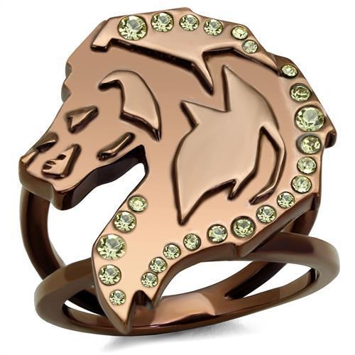 IP Coffee light Stainless Steel Ring with Top Grade Crystal  in Citrine Yellow