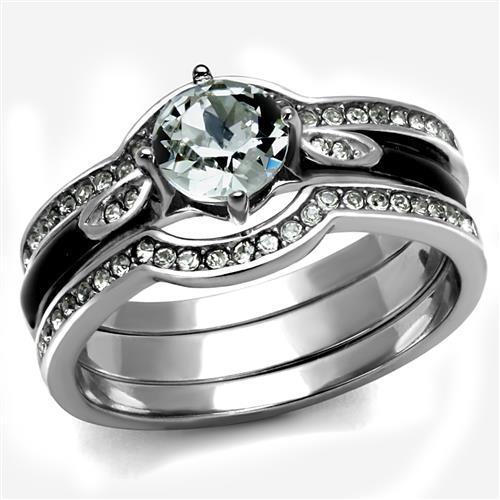 High polished (no plating) Stainless Steel Ring with Top Grade Crystal  in Clear