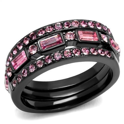IP Light Black  (IP Gun) Stainless Steel Ring with Top Grade Crystal  in Multi Color