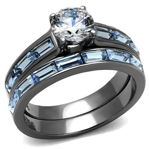 IP Light Black  (IP Gun) Stainless Steel Ring with AAA Grade CZ  in Clear