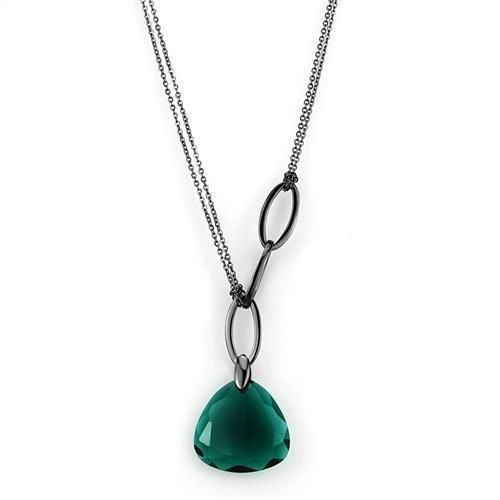 IP Light Black  (IP Gun) Stainless Steel Necklace with Synthetic Synthetic Glass in Blue Zircon