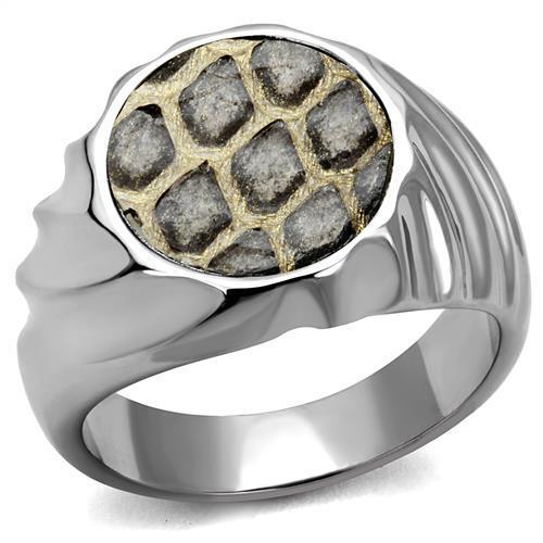 High polished (no plating) Stainless Steel Ring with Leather  in Animal pattern