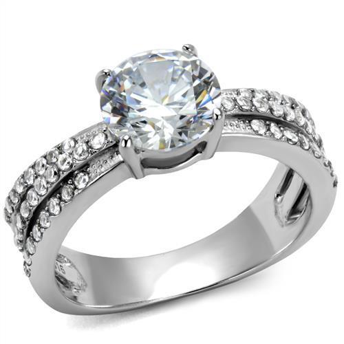 High polished (no plating) Stainless Steel Ring with AAA Grade CZ  in Clear