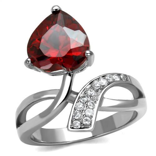 High polished (no plating) Stainless Steel Ring with AAA Grade CZ  in Garnet