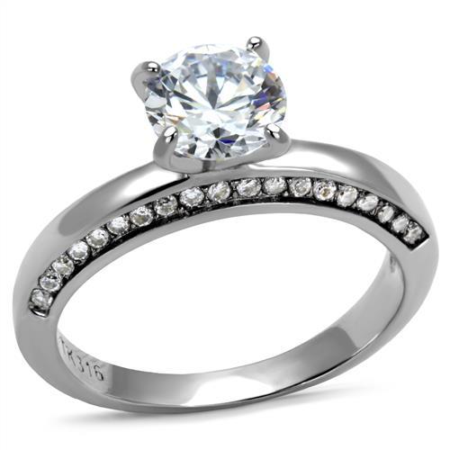 High polished (no plating) Stainless Steel Ring with AAA Grade CZ  in Clear