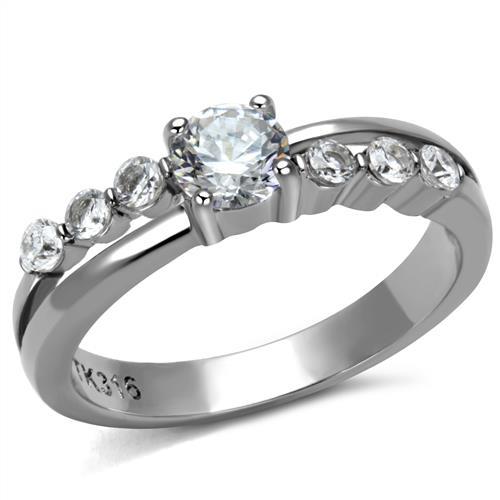 High polished (no plating) Stainless Steel Ring with AAA Grade CZ  in Clear