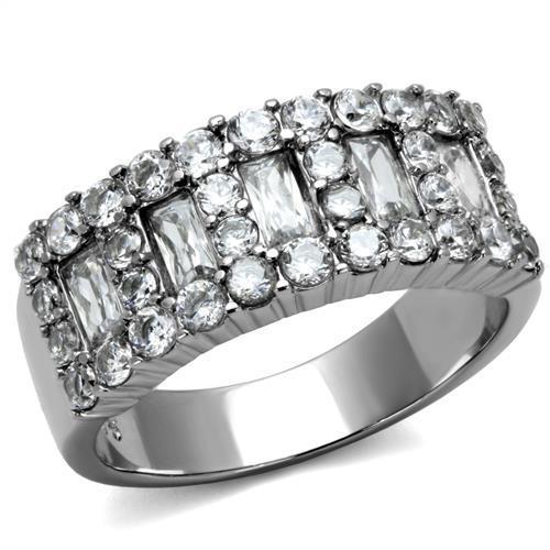 High polished (no plating) Stainless Steel Ring with AAA Grade CZ  in Clear