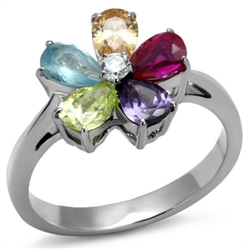High polished (no plating) Stainless Steel Ring with AAA Grade CZ  in Multi Color