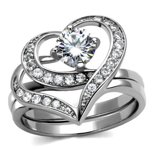 High polished (no plating) Stainless Steel Ring with AAA Grade CZ  in Clear