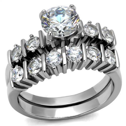 High polished (no plating) Stainless Steel Ring with AAA Grade CZ  in Clear
