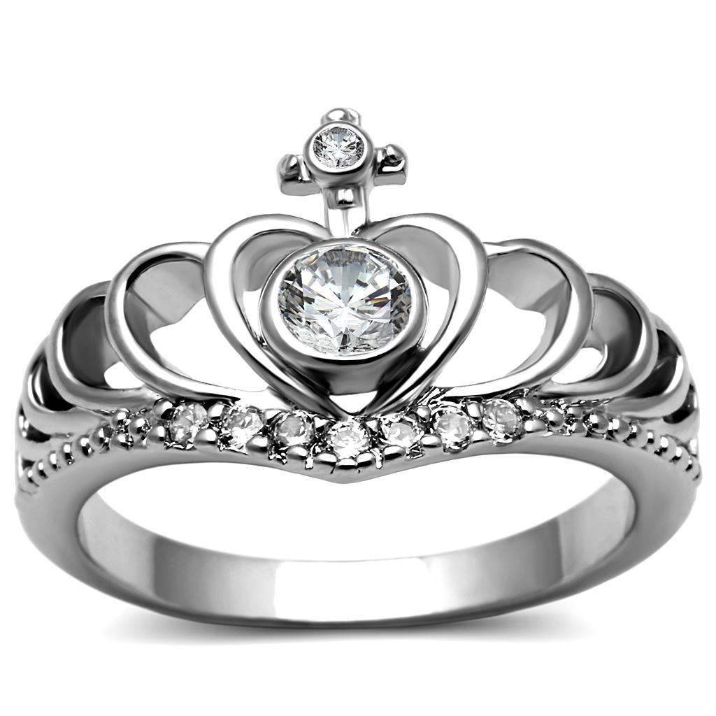 High polished (no plating) Stainless Steel Ring with AAA Grade CZ  in Clear