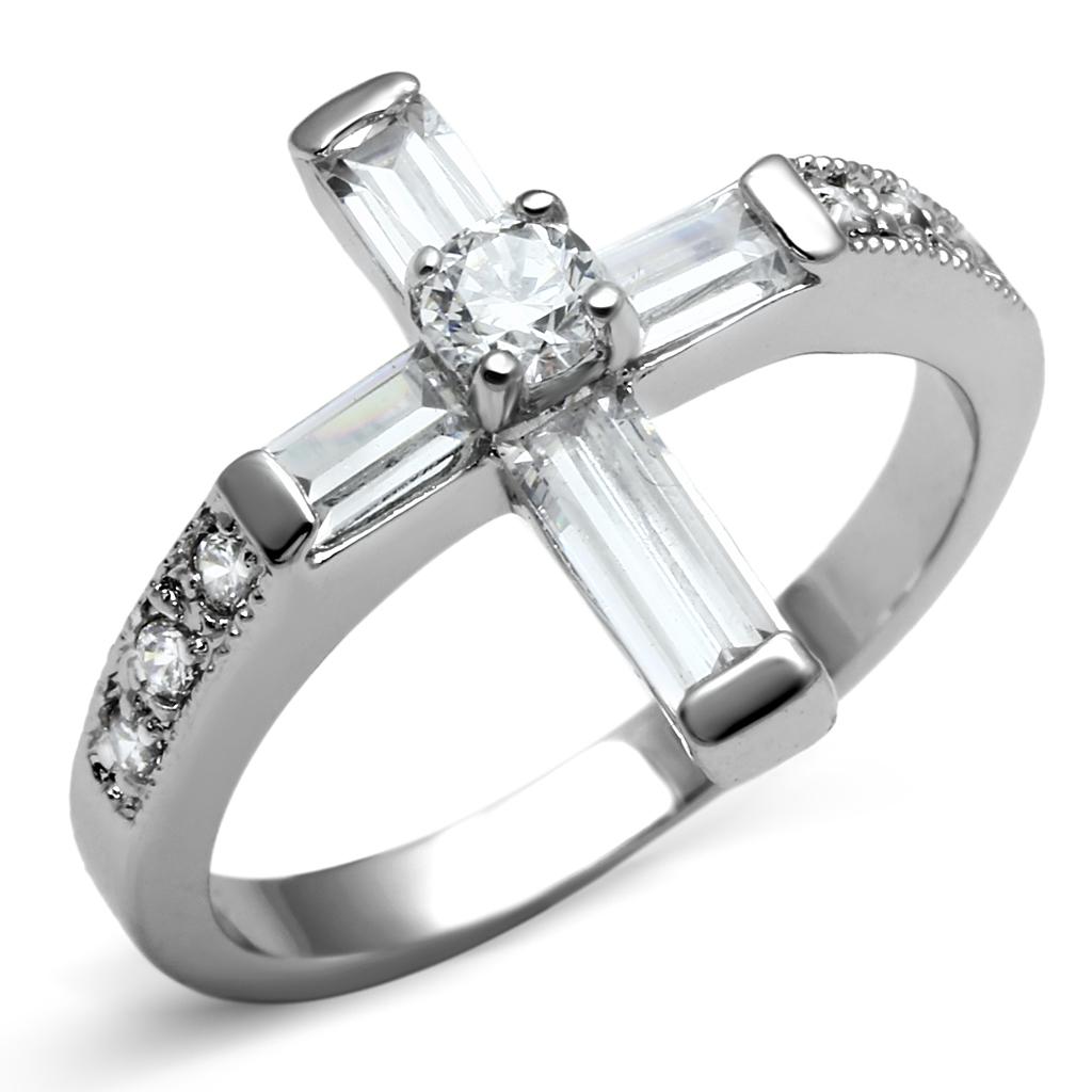 High polished (no plating) Stainless Steel Ring with AAA Grade CZ  in Clear