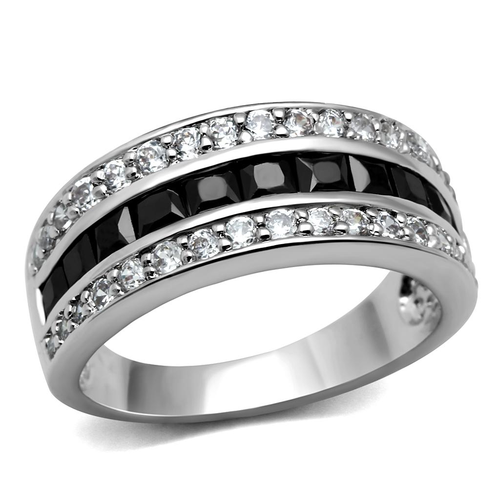 High polished (no plating) Stainless Steel Ring with AAA Grade CZ  in Black Diamond