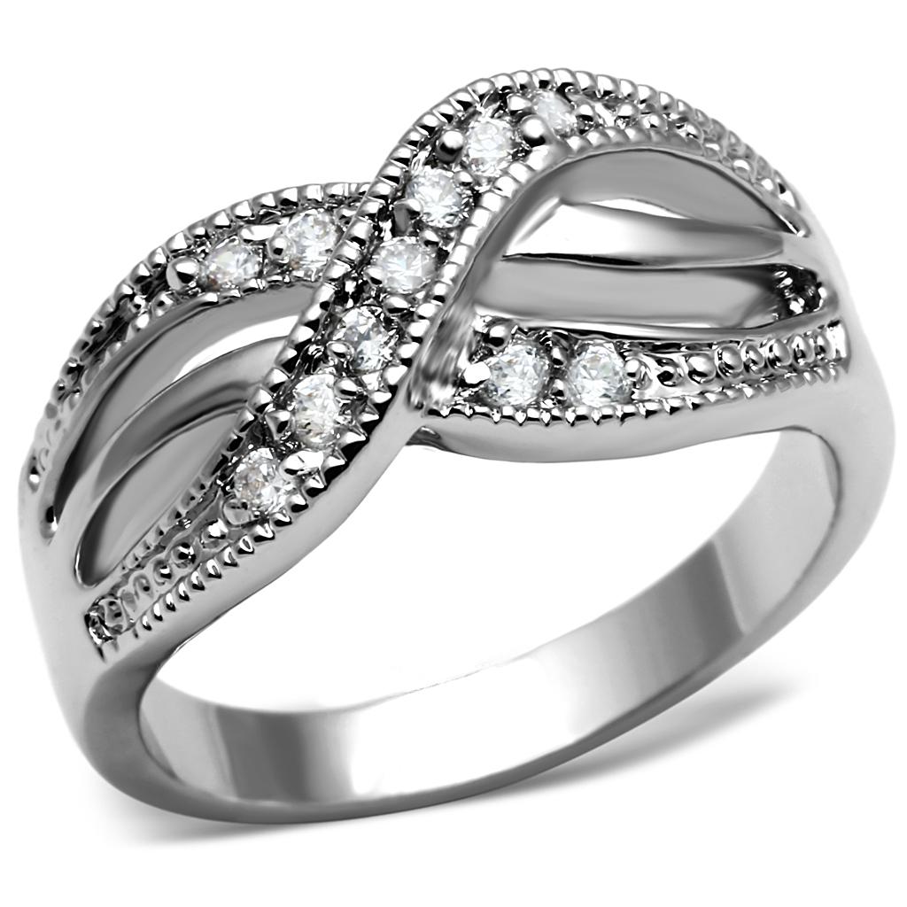 High polished (no plating) Stainless Steel Ring with AAA Grade CZ  in Clear