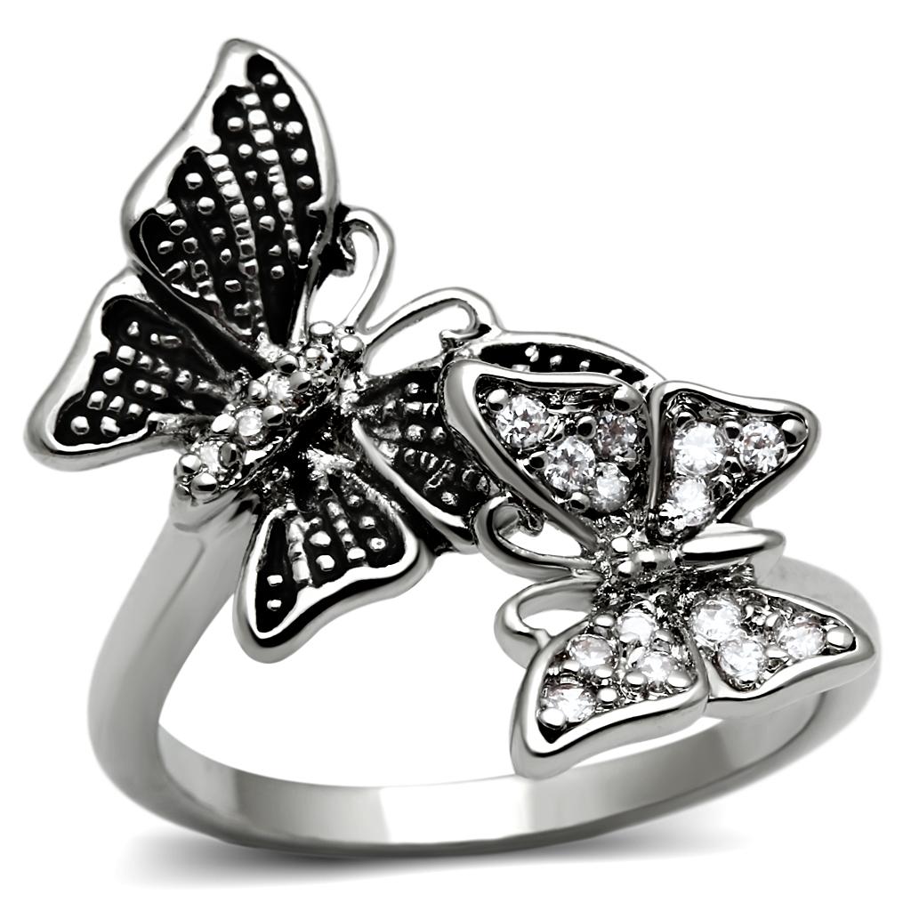 High polished (no plating) Stainless Steel Ring with AAA Grade CZ  in Clear