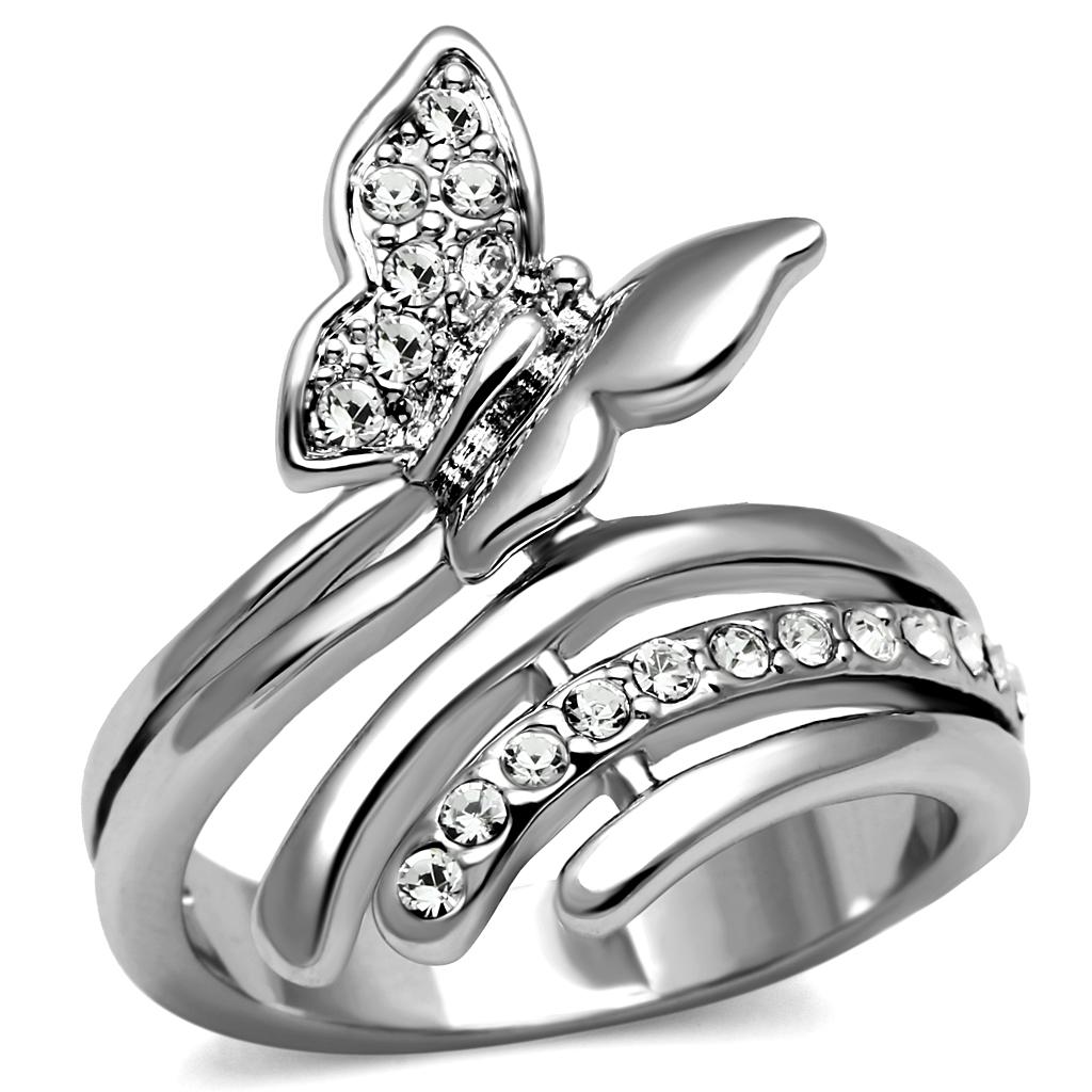 High polished (no plating) Stainless Steel Ring with AAA Grade CZ  in Clear