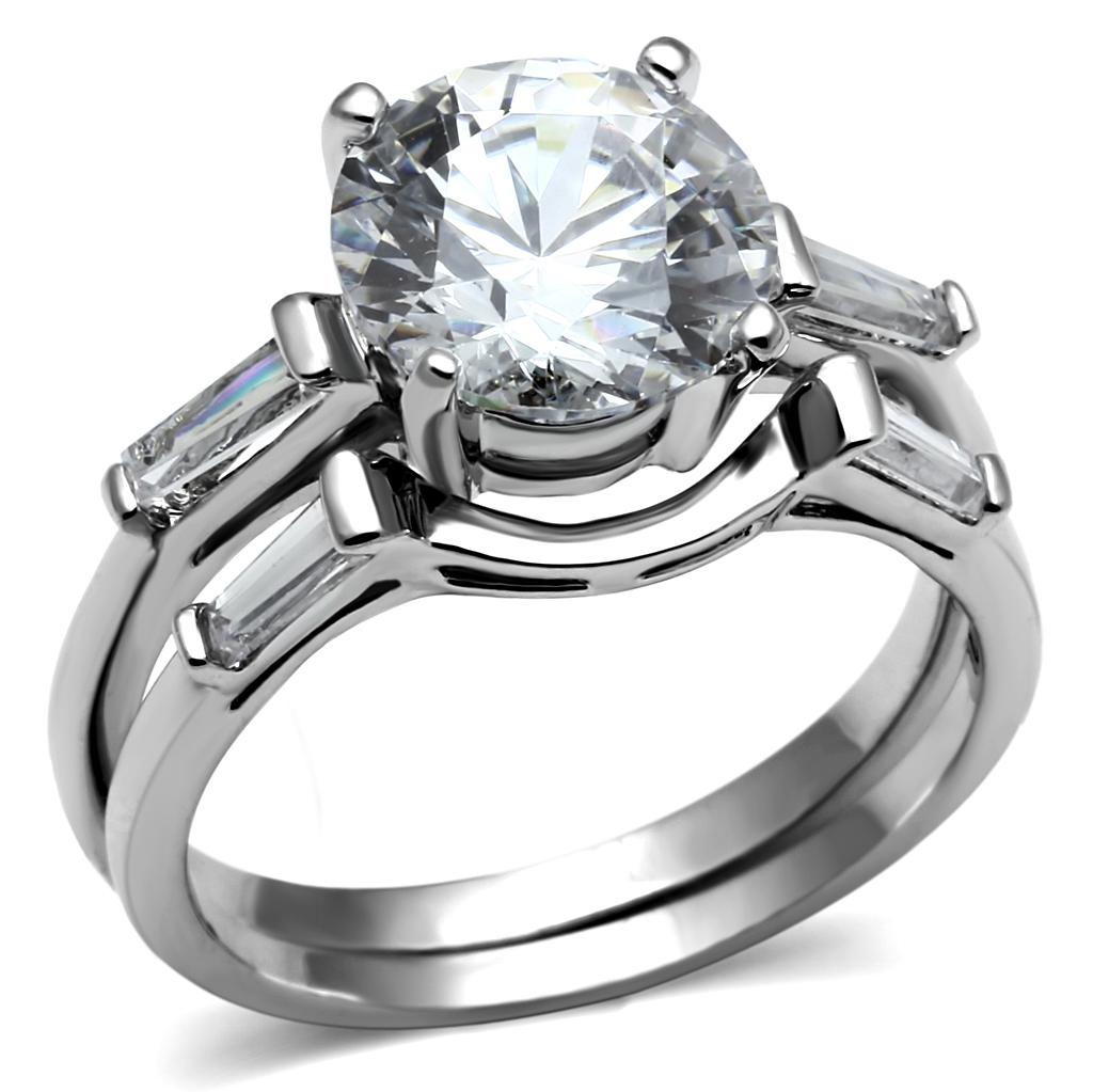 High polished (no plating) Stainless Steel Ring with AAA Grade CZ  in Clear