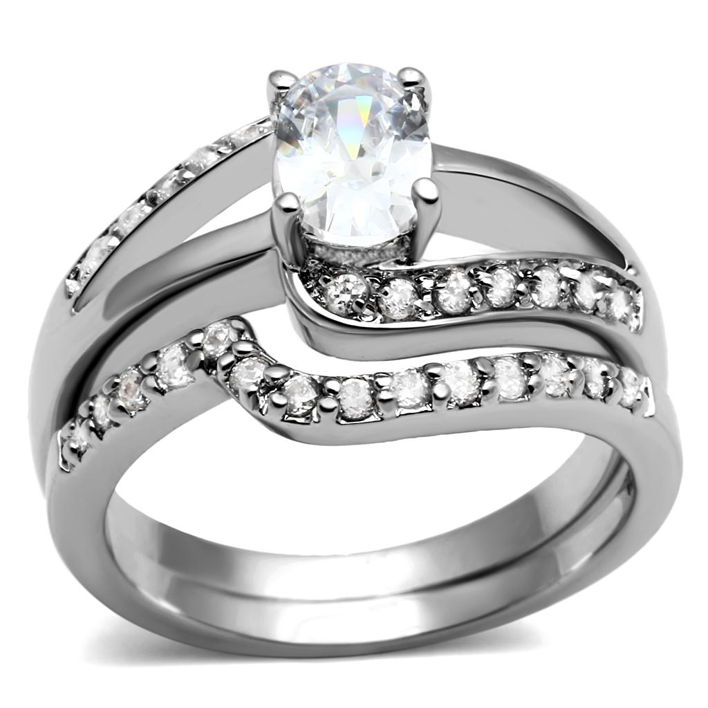High polished (no plating) Stainless Steel Ring with AAA Grade CZ  in Clear