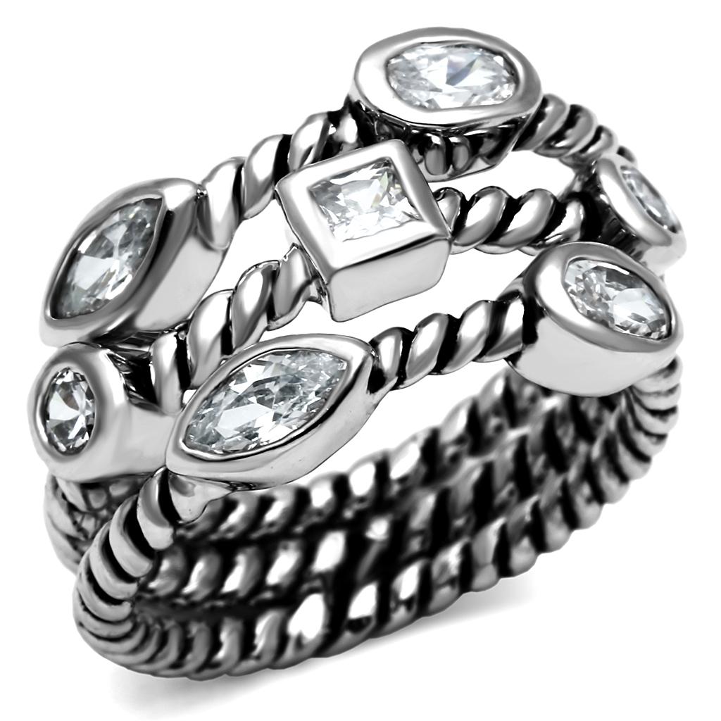 High polished (no plating) Stainless Steel Ring with AAA Grade CZ  in Clear
