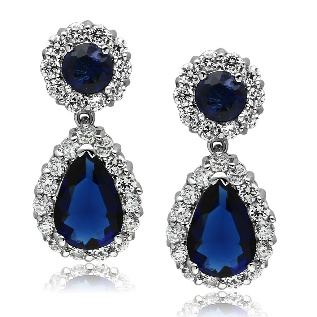 High polished (no plating) Stainless Steel Earrings with Synthetic Synthetic Glass in Montana