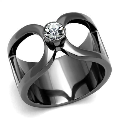 IP Light Black  (IP Gun) Stainless Steel Ring with Top Grade Crystal  in Clear