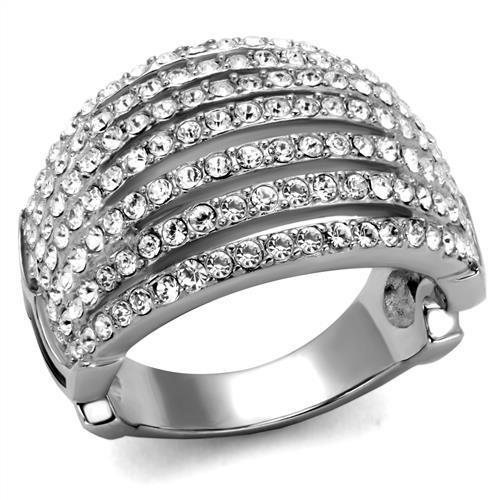 High polished (no plating) Stainless Steel Ring with Top Grade Crystal  in Clear