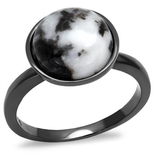 IP Light Black  (IP Gun) Stainless Steel Ring with Semi-Precious Hematite in Multi Color