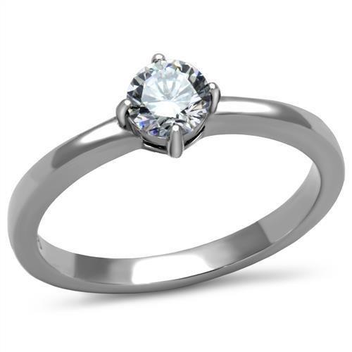 High polished (no plating) Stainless Steel Ring with AAA Grade CZ  in Clear
