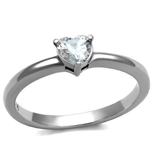 High polished (no plating) Stainless Steel Ring with AAA Grade CZ  in Clear