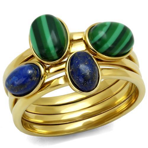 IP Gold(Ion Plating) Stainless Steel Ring with Synthetic MALACHITE in Emerald