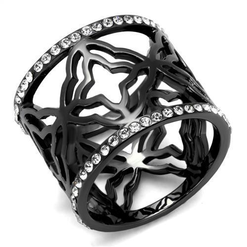 IP Light Black  (IP Gun) Stainless Steel Ring with Top Grade Crystal  in Clear