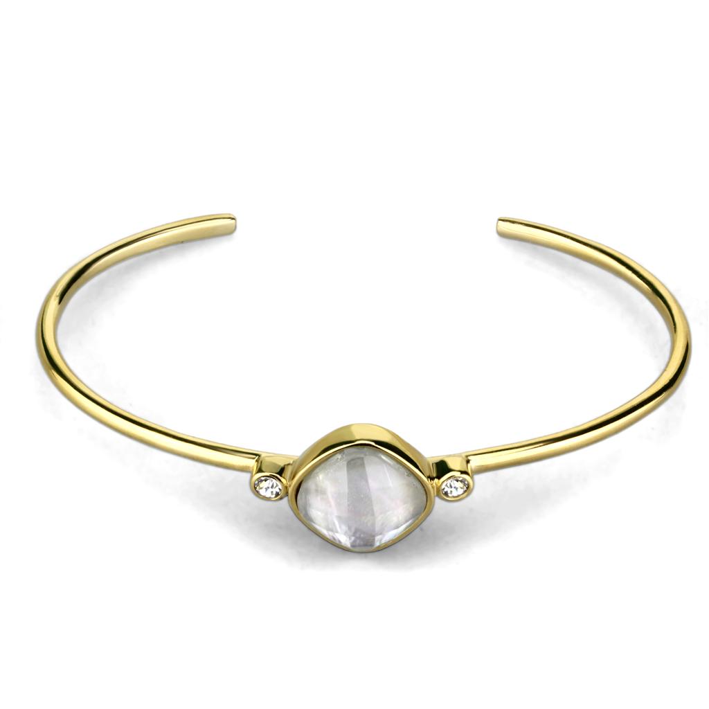 IP Gold(Ion Plating) Stainless Steel Bangle with Precious Stone Conch in White