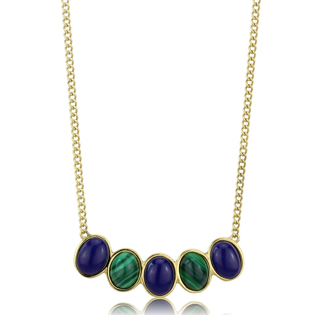 IP Gold(Ion Plating) Stainless Steel Necklace with Precious Stone Lapis in Montana