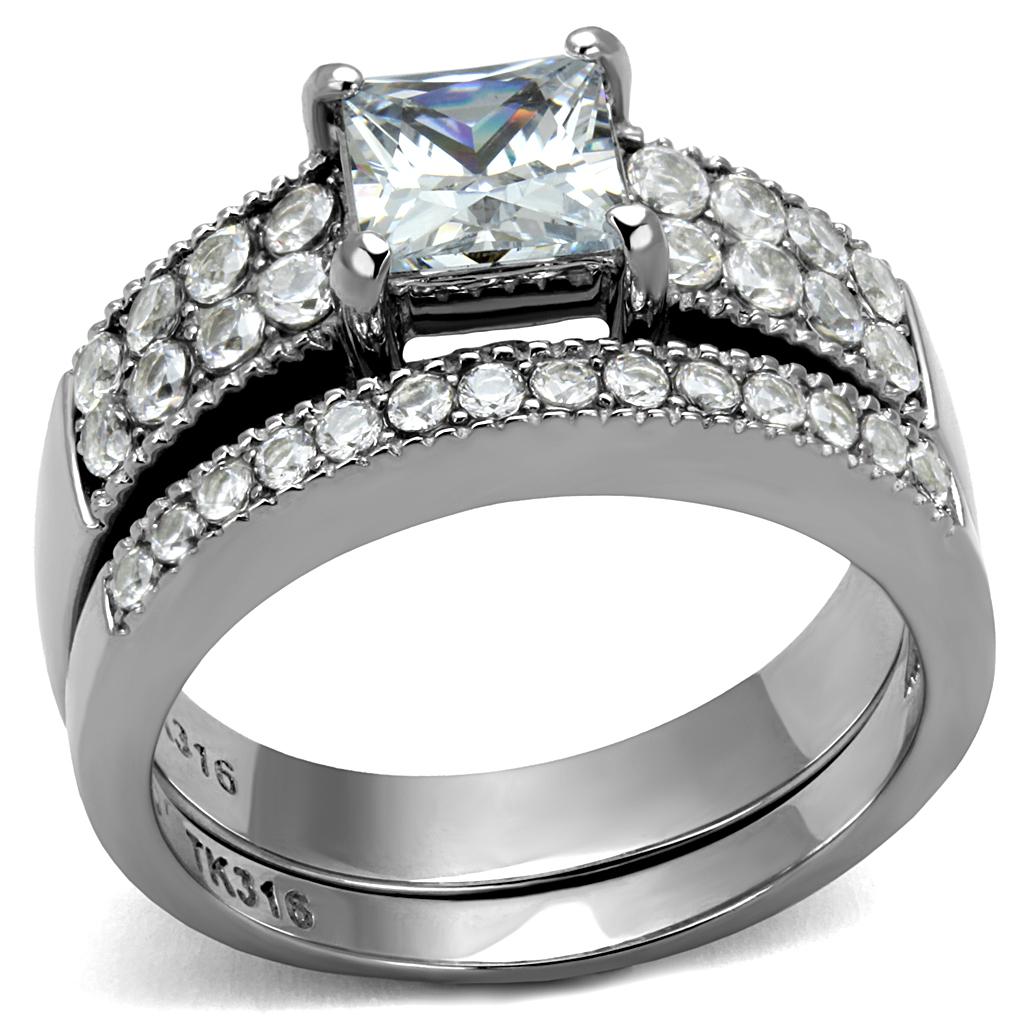 High polished (no plating) Stainless Steel Ring with AAA Grade CZ  in Clear