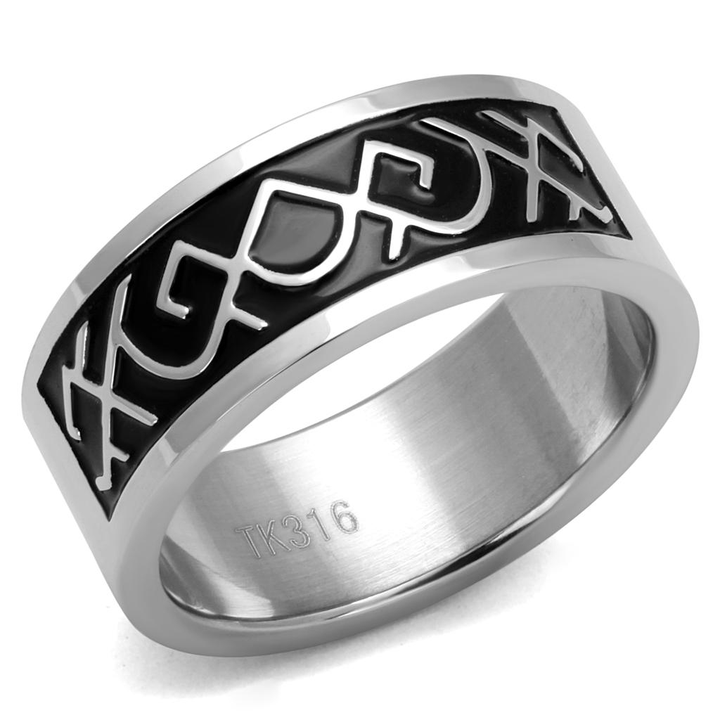 High polished (no plating) Stainless Steel Ring with Epoxy  in Jet